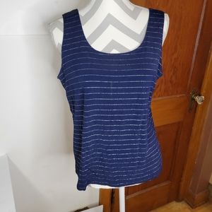 Womans Chicos Premium Edition Navy/Metalic Silver Striped Tank Size 3/XL